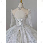 Long Sleeve Butterfly Embroidery Ball Wedding Dress