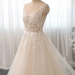Light Champagne A line Tulle Wedding Dress