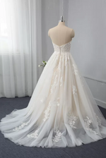 Strapless Floral Embroidery Mesh Light Champagne Wedding Dress