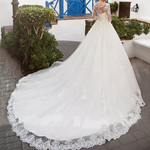 Lace Sleeve Tulle Cathedral Train Wedding Dress
