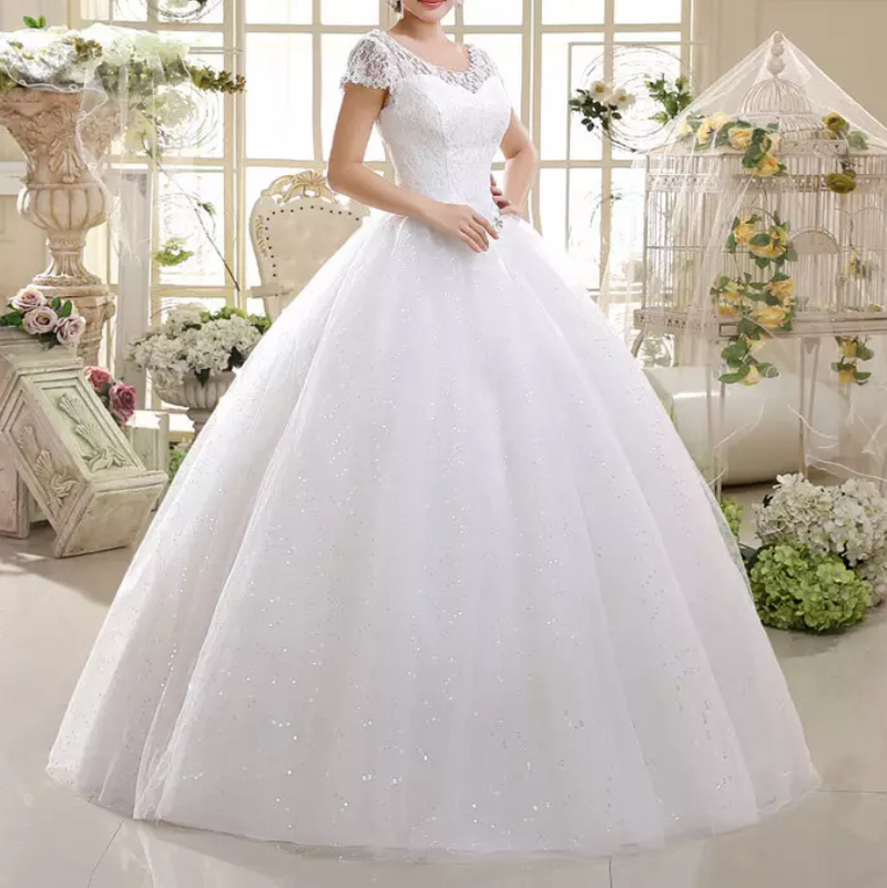 Round Neck Lace Embroidered Wedding Dress