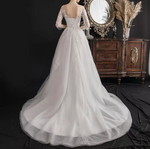 Contrast Lace Three-Fourths Sleeve Cathedral Train Wedding Dress