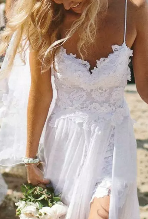 Cold Shoulder Floral Lace Wedding Dress