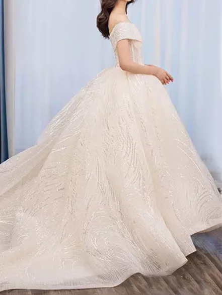 Off Shoulder Sequin Ball Wedding Dress