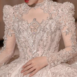Beaded Long Sleeve Organza Cathedral Train Wedding Dress