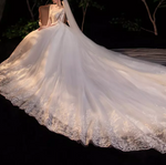 Three-Fourths Sleeve Floral Embroidery Cathedral Train Wedding Dress