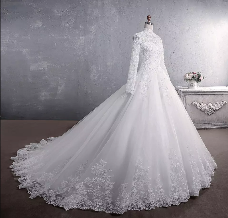 Long Sleeve Lace Floor Length Wedding Dress