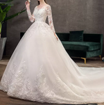 Long Sleeve Floral Lace Cathedral Train Wedding Dress