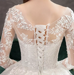 Long Sleeve Floral Lace Cathedral Train Wedding Dress