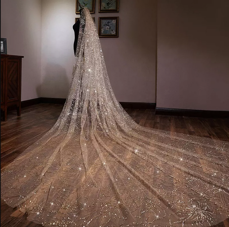 Sequined Mesh Long Bridal Veil