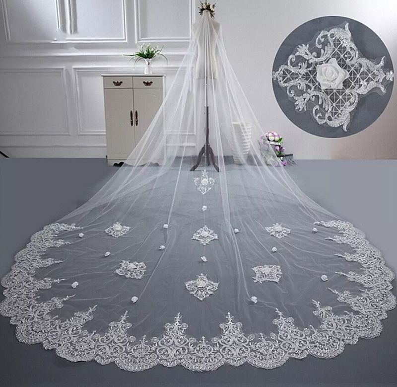 Floral Embroidered Extra Long Bridal Veil