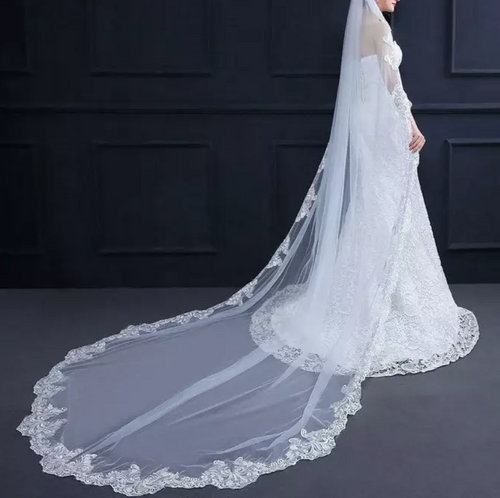 Floral Embroidered Long Bridal Veil