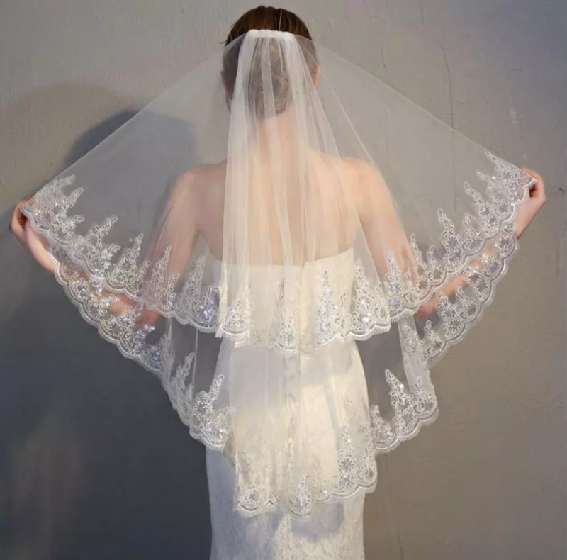 Floral Lace Trim Bridal Veil