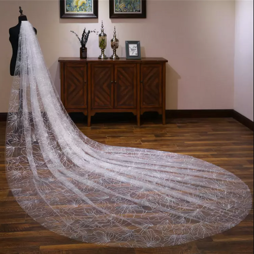 Flower Sequin Extra Long Bridal Veil