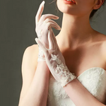 Flower Sewn Wrist Length Wedding Gloves