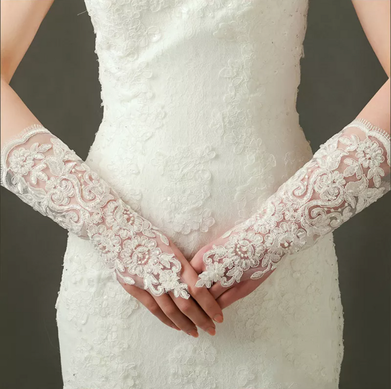 Floral Embroidered Wedding Gloves