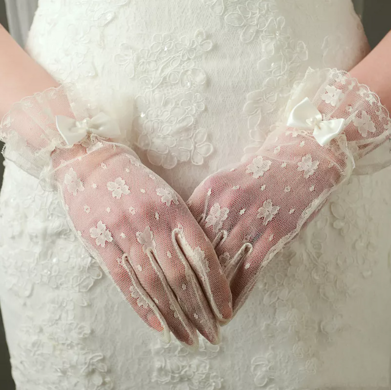 Ribbon Detail Wrist Length Wedding Gloves