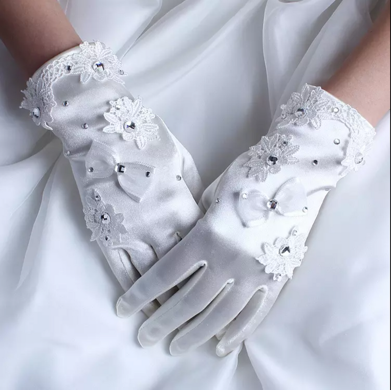 Rhinestone Decor Wrist Length Wedding Gloves