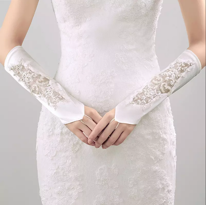 Satin Lace Embroidered Wedding Gloves