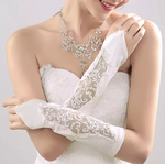 Satin Lace Embroidered Wedding Gloves