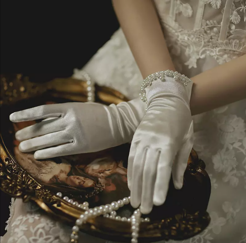 Faux Pearl Wedding Gloves