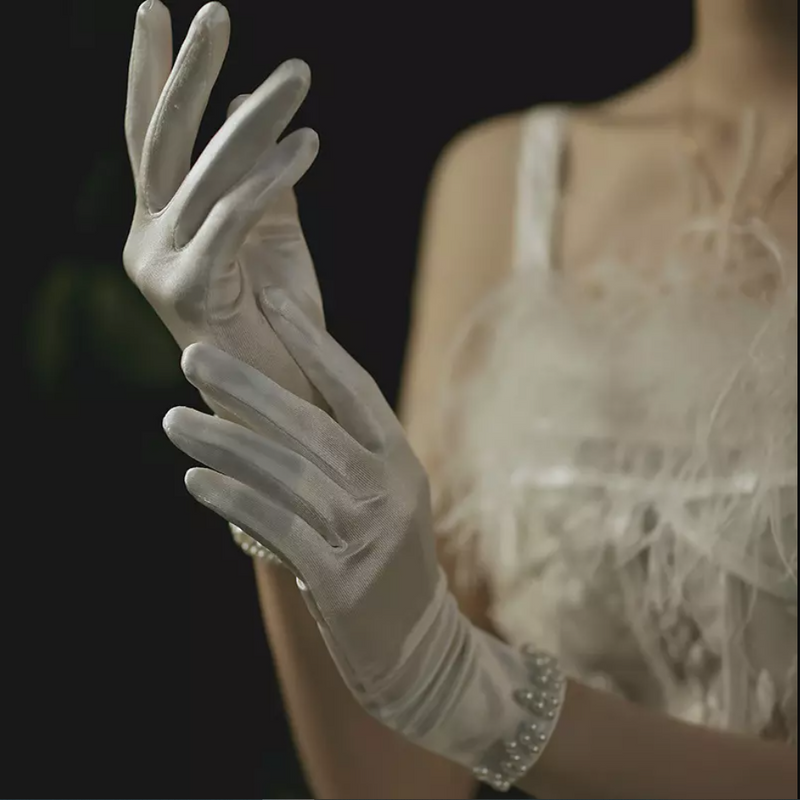 Faux Pearl Wedding Gloves