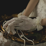 Bow Faux Pearl Decor Wedding Gloves