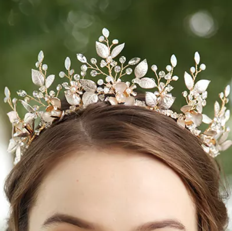 Leaf Rhinestone Wedding Crown