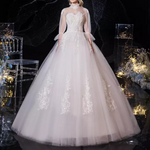 Three-Fourths Bell Sleeve Mesh Lace Embroidered Wedding Dress