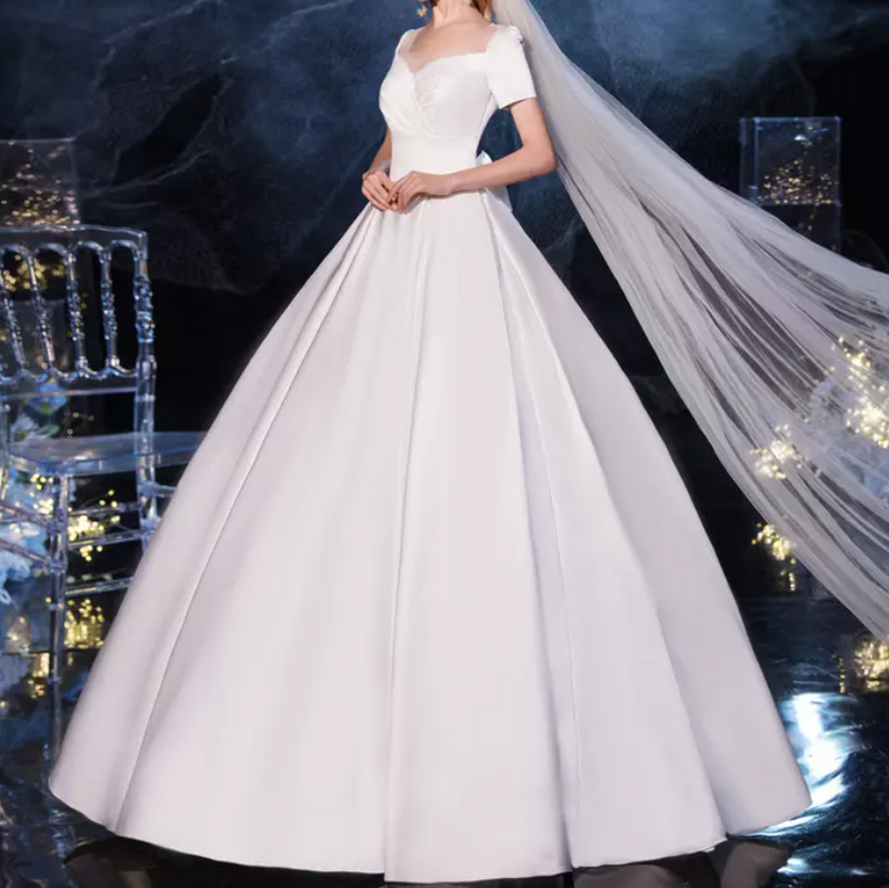 Cap Sleeve Silk Wedding Dress
