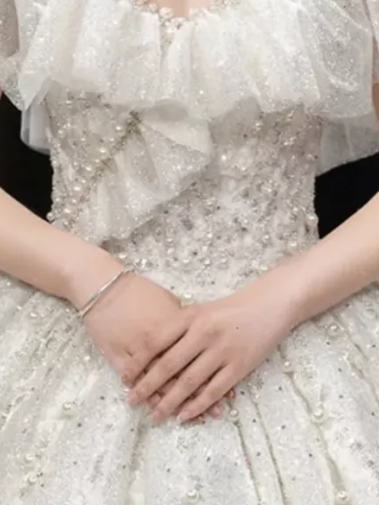 Butterfly Sleeve Faux Pearl Ball Wedding Dress