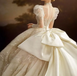 Juliette Sleeve Sheer Big Ribbon Detail Ball Wedding Dress