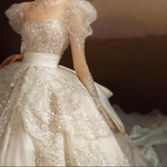 Juliette Sleeve Sheer Big Ribbon Detail Ball Wedding Dress