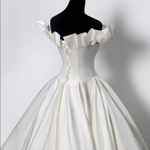 Off Shoulder Satin Faux Pearl Ball Wedding Dress
