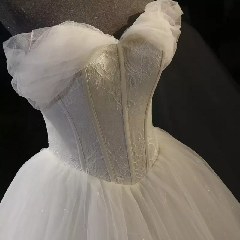 Organza Corset Cathedral Train Wedding Dress