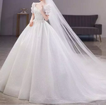 Puff Sleeve Organza Cathedral Train Wedding Dress