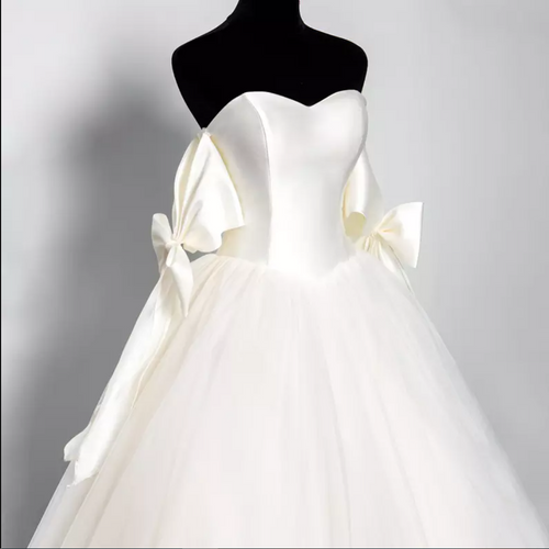 Sweetheart Satin Sheer Cathedral Train Wedding Dress