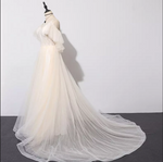 Champagne Sheer Cathedral Train Wedding Dress