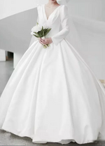Long Sleeve Satin Cathedral Train Wedding Dress