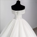 Off Shoulder Detail Organza Cathedral Train Wedding Dress