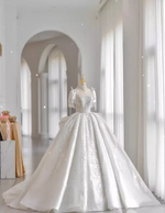 Butterfly Sleeve Satin Beaded Cathedral Train Wedding Dress