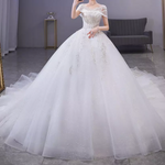 Sheer Organza Cathedral Train Wedding Dress
