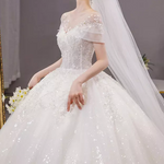 Sheer Sequin Cathedral Train Wedding Dress