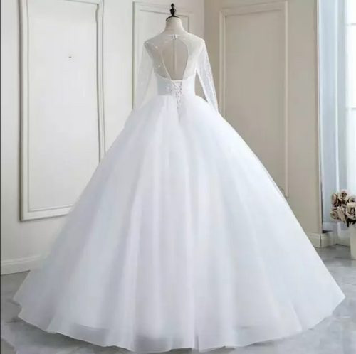 Long Sleeve Sheer Sweetheart Cathedral Train Wedding Dress