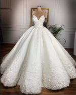Sweetheart Floral Organza Cathedral Train Wedding Dress