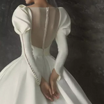 Long Puff Sleeve Satin Cathedral Train Wedding Dress