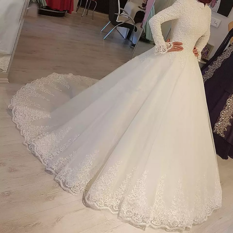 Long Sleeve Lace Embroidery Wedding Dress