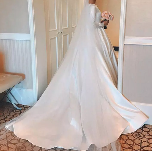 Long Sleeve Satin Wedding Dress