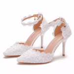 Pump Pointed Toe Floral Embroidered With Strap Wedding Shoes