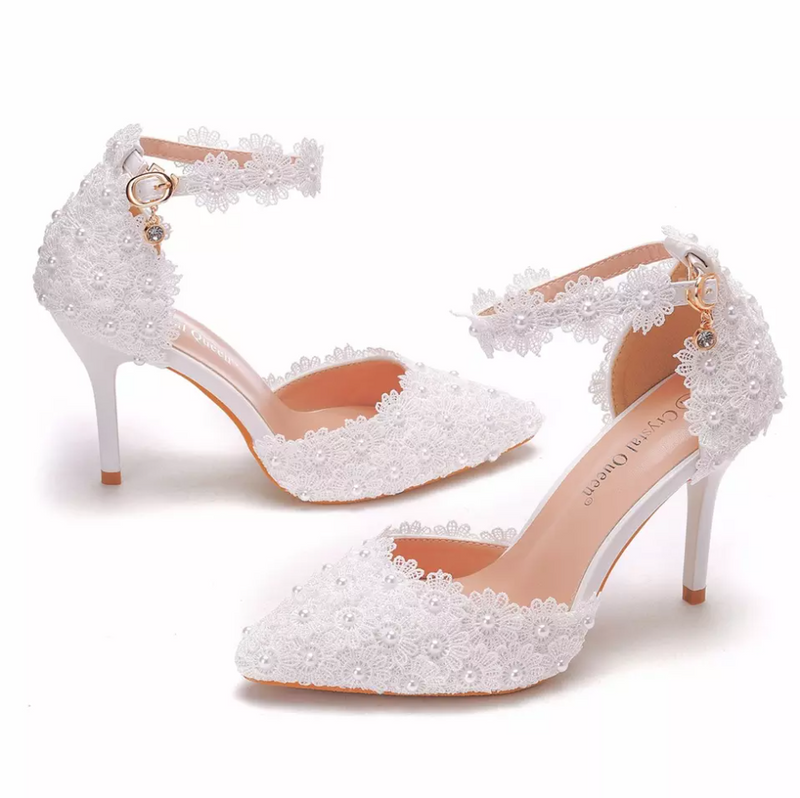 Pump Pointed Toe Floral Embroidered With Strap Wedding Shoes